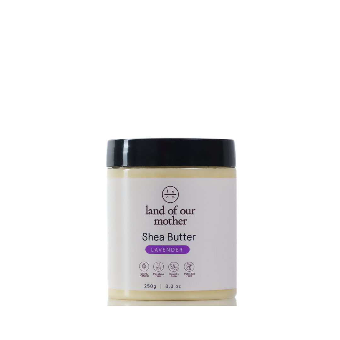 Lavender shea butter jar - natural aromatherapy moisturizer for stress relief

